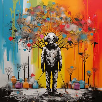 Stedelijke Samensmelting: Een Hoogwaardige Viering van Street Art, Pop Art en Door Banksy Geïnspireerde Creativiteit in het Stadslandschap van Dream Designs art work