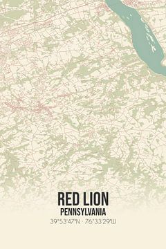 Vieille carte de Red Lion (Pennsylvanie), USA. sur Rezona