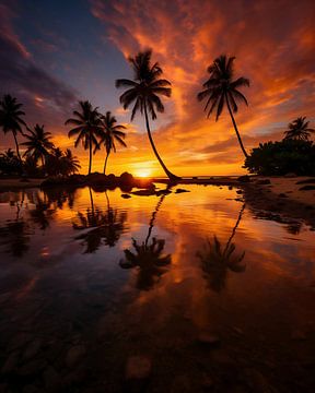 Kleurenspel onder palmbomen van fernlichtsicht