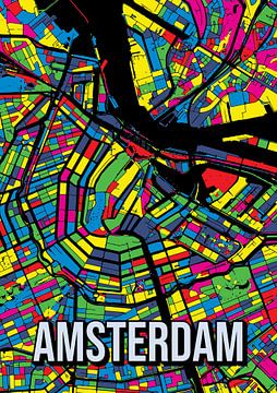 Amsterdam Pop Art Stadskaart Kaartposter van Jorn van Hezik