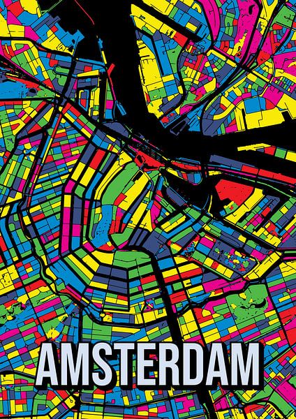 Amsterdam Pop Art Stadskaart Kaartposter van Jorn van Hezik