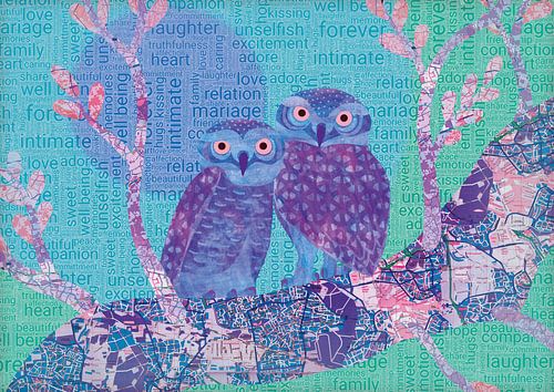 A pair of owls at sunset