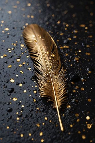 Plume or avec gouttelettes sur noir