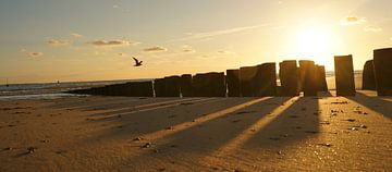 Zonsondergang op strand Vilssingen van Piet van Rijswijk