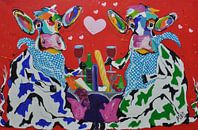 Koeien aan de picknick van Kunstenares Mir Mirthe Kolkman van der Klip thumbnail