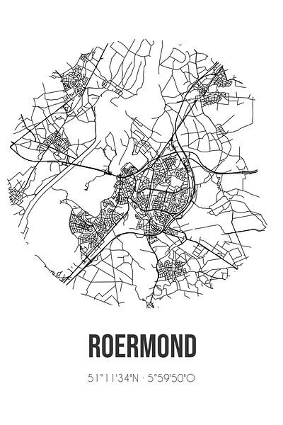 Roermond (Limburg) | Map | Black and white by Prints of Place