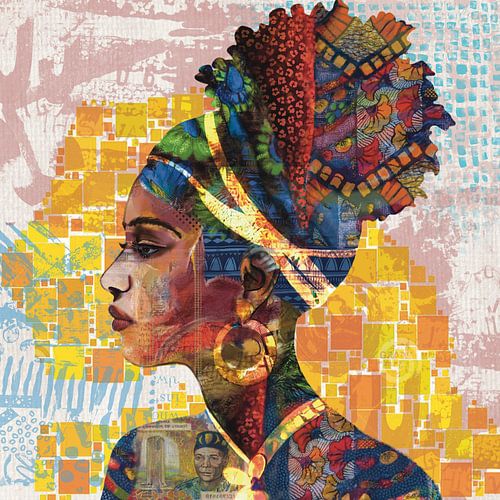 Senegal, Afrikaans profiel van vrouw. Mixed Media