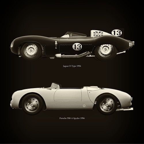 Jaguar D Type 1956 en Porsche 550-A Spyder 1956