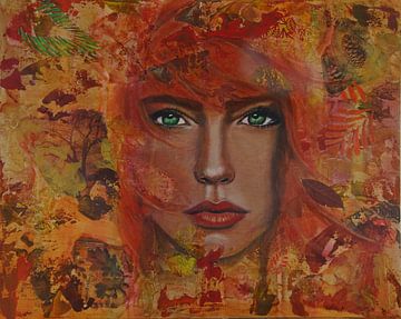 kleurrijk herfst portret vrouw van Manon Butterlin