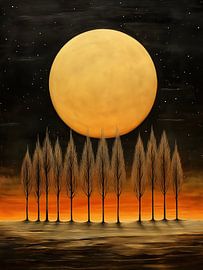 Lune géante et arbres la nuit sur TheXclusive Art