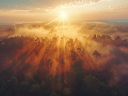 Gloeiend bos bij zonsopgang