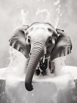 Baby elephant having a bath by haroulita