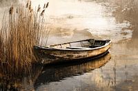 Oude vissersboot bij riet
