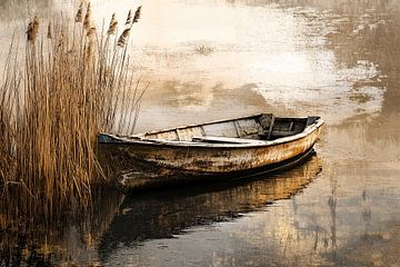 Oude vissersboot bij riet van Art & Soul Creations