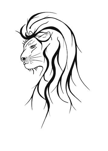 Black-and-white drawing of panther head with long hair