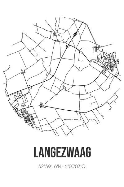 Langezwaag (Fryslan) | Map | Black and White by Prints of Place
