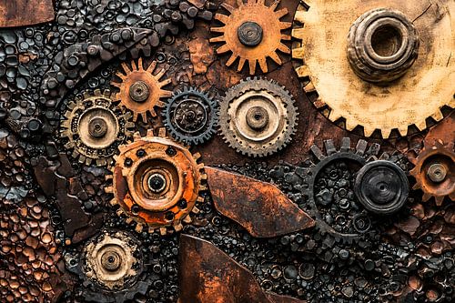 Industriële kunst met tandwielen