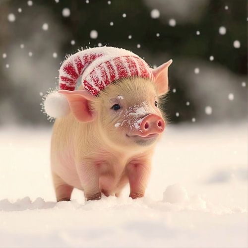 Biggetje in de sneeuw