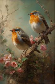 Rotkehlchen im Blossom Branch