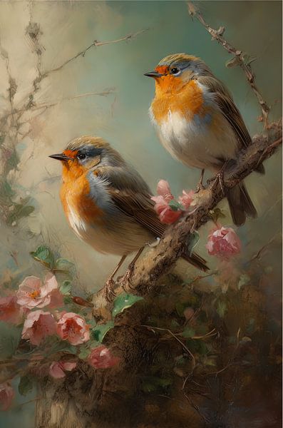 Les merles à Blossom Branch par Emil Husstege