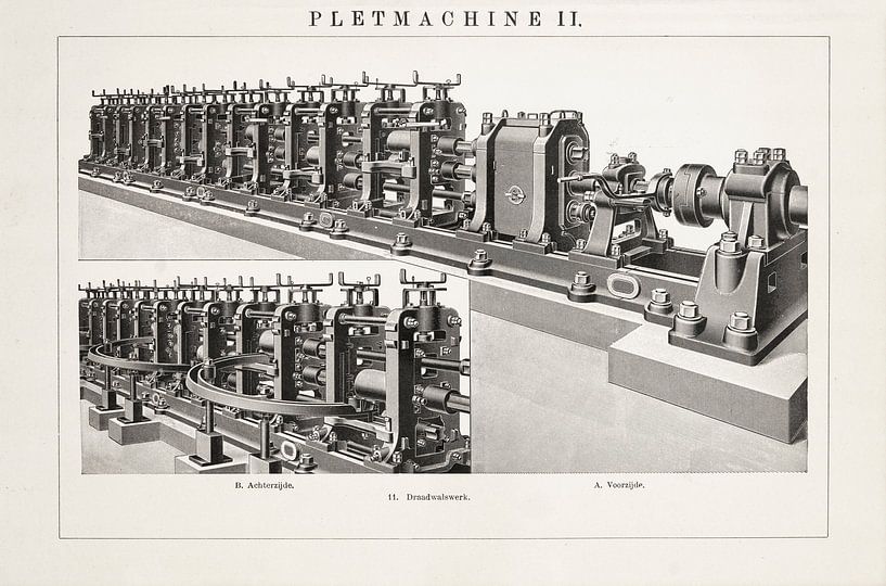 Vintage gravure Pletmachine II van Studio Wunderkammer