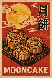 Retro Mondkuchen Poster - Vintage Mid-Autumn Festival Wandkunst