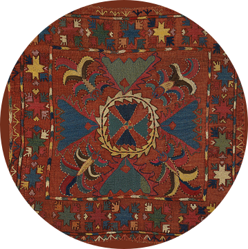 Vintage suzani ilgich tapijt in aardetinten. Geborduurd textiel. Aziatische kunst. van Dina Dankers