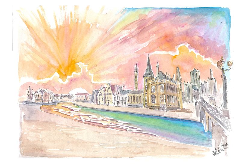 Gent België historisch stadscentrum met zonsondergang van Markus Bleichner