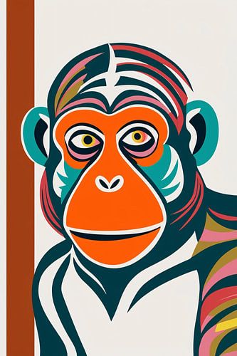 Kleurrijke aap in popart stijl