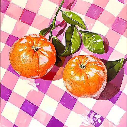 Tangerine Twist, 2 mandarijnen op een tafelkleed