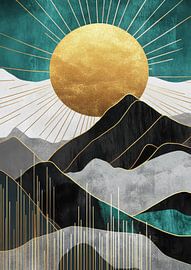 Goldene Sonne über Bergen - Geometrisch von Niklas Maximilian