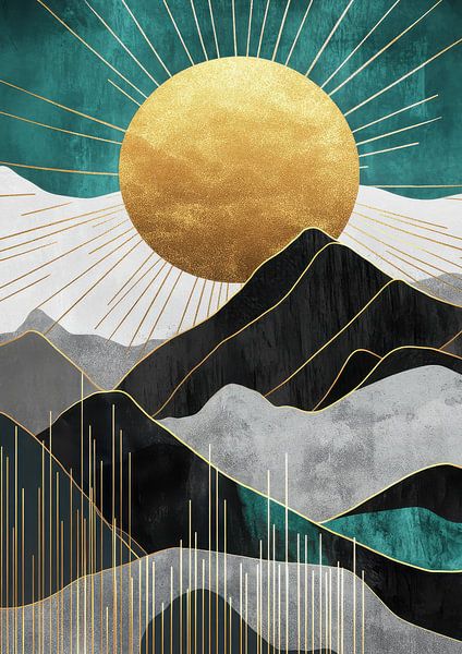 Golden sun over mountains - Geometric by Niklas Maximilian
