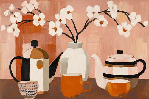 Nature morte moderne dans les tons de terre cuite