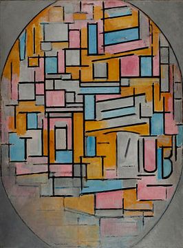 Mondrian Komposition in Oval im Dunkeln