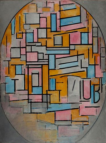 Composition Mondrian en ovale dans l'obscurité