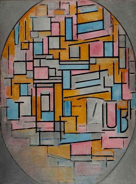 Mondrian Komposition in Oval im Dunkeln von Marieke de Koning