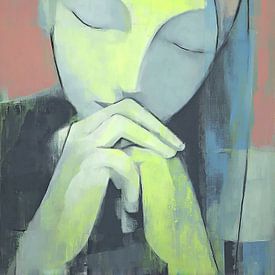 Frau Porträt | Geschlossene Augen, gefaltete Hände von ARTEO Gemälde