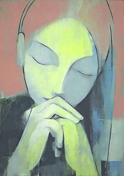 Woman Portrait | Closed Eyes, Folded Hands by ARTEO Paintings