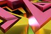 Roze en geel abstract 3D graffiti kunstwerk met vlakken van Pat Bloom - Moderne 3D, abstracte kubistische en futurisme kunst thumbnail