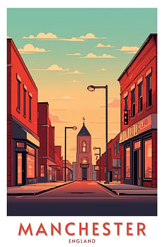 Manchester Street au coucher du soleil | Affiche d'Angleterre
