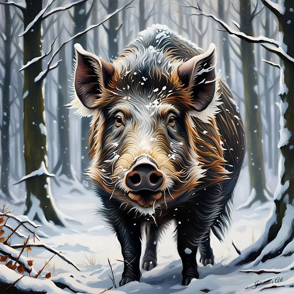 Wildlife - Portrait of a Wild Boar (2) by Johannas Art Creations