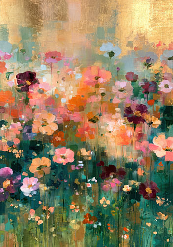 Golden Meadow Dream – Abstract Flower Meadow Poster