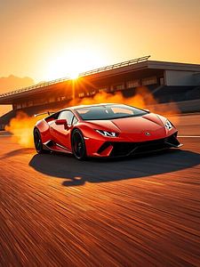 Lamborghini Huracan Roter Sonnenuntergang Geschwindigkeitsüberschreitung