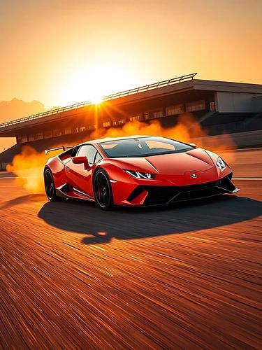 Lamborghini Huracan Rode Zonsondergang Snelheidsovertreding