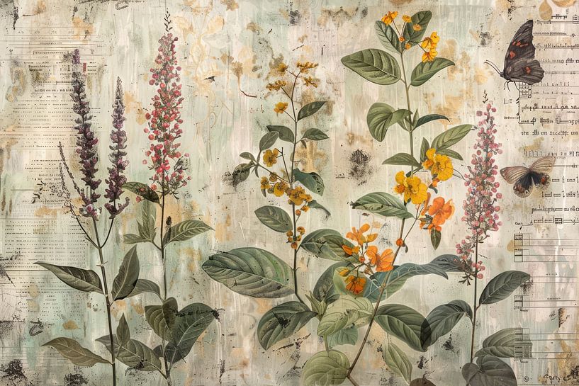 Mixed media collage &quot;Landscape with butterflies&quot; by Studio Allee