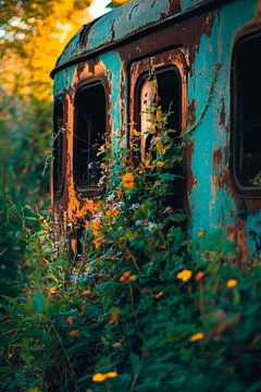 Verroeste wagen met planten van Poster Art Shop