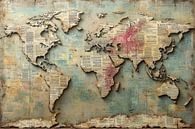 Collage, mixed media painting, world map, earth tones, beige, brown, and light blue by BowiScapes abstract and digital art thumbnail