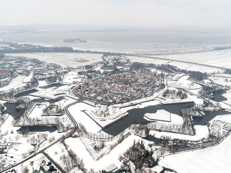 Aerial photo Naarden Fortress in the snow by aerovista luchtfotografie
