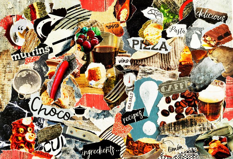 Collage de nourriture pour restaurant fait avec du papier découpé par Trinet Uzun