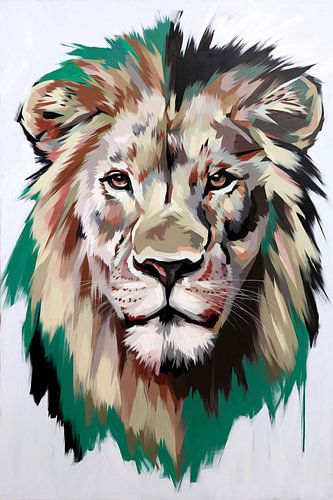 Abstracte leeuw schilderij in kleur